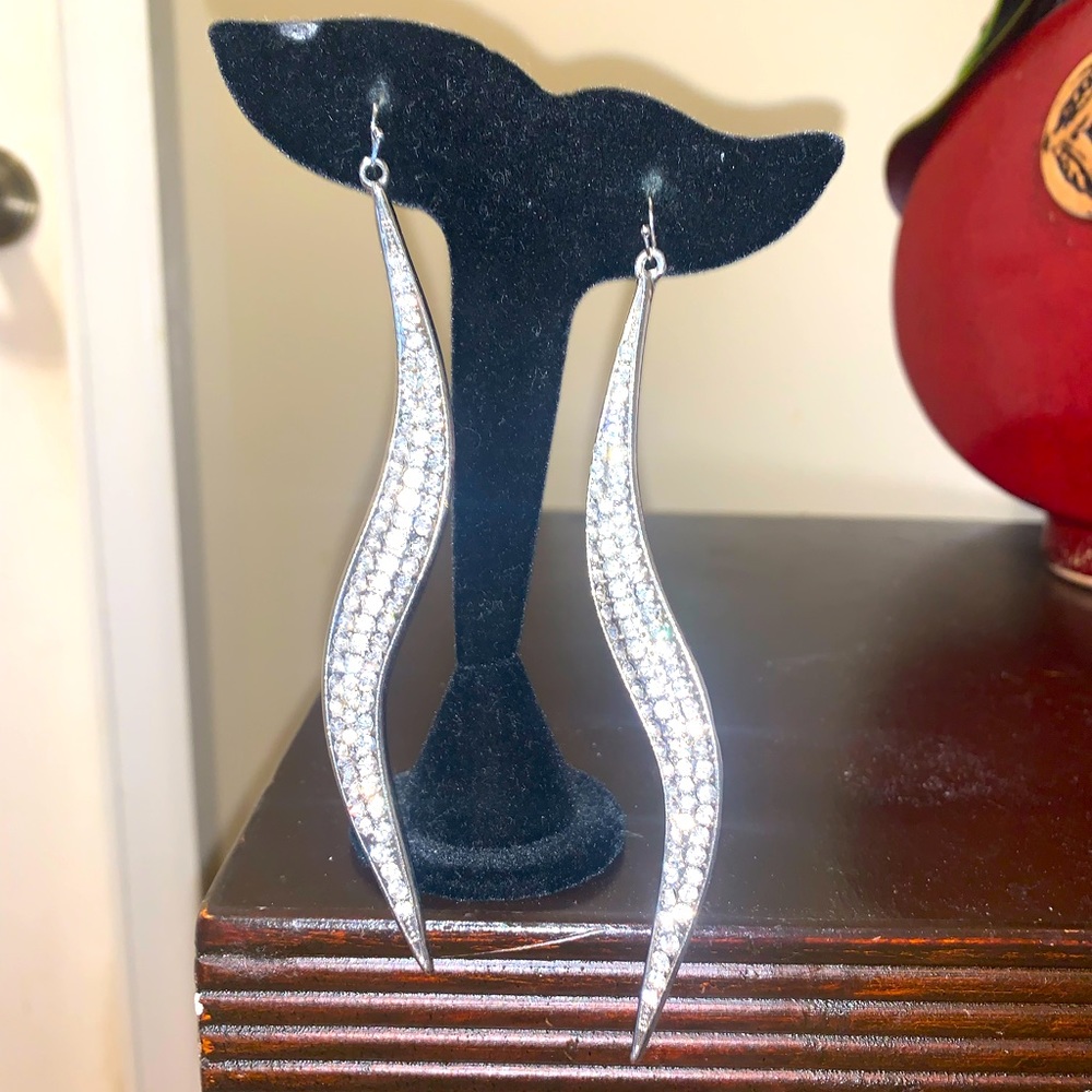 Curvy long rhinestone statement earrings